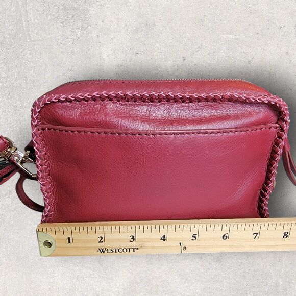 Botkier Quincy Camera Leather Boxy Crossbody Purse Handbag Red Tassel Whipstitch - Picture 10 of 16